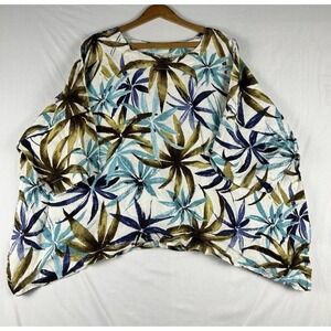 Lantana Womens Oversized 100% Linen Top Lightweight Beachy Tropical Resort SZ L